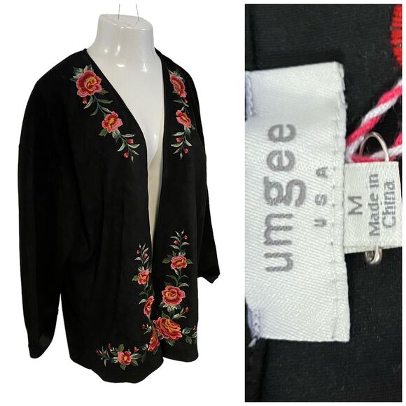 Umgee Cardigan Womens Medium Open Face Floral Embroidery Boho Kimono Lagenlook - Picture 2 of 13